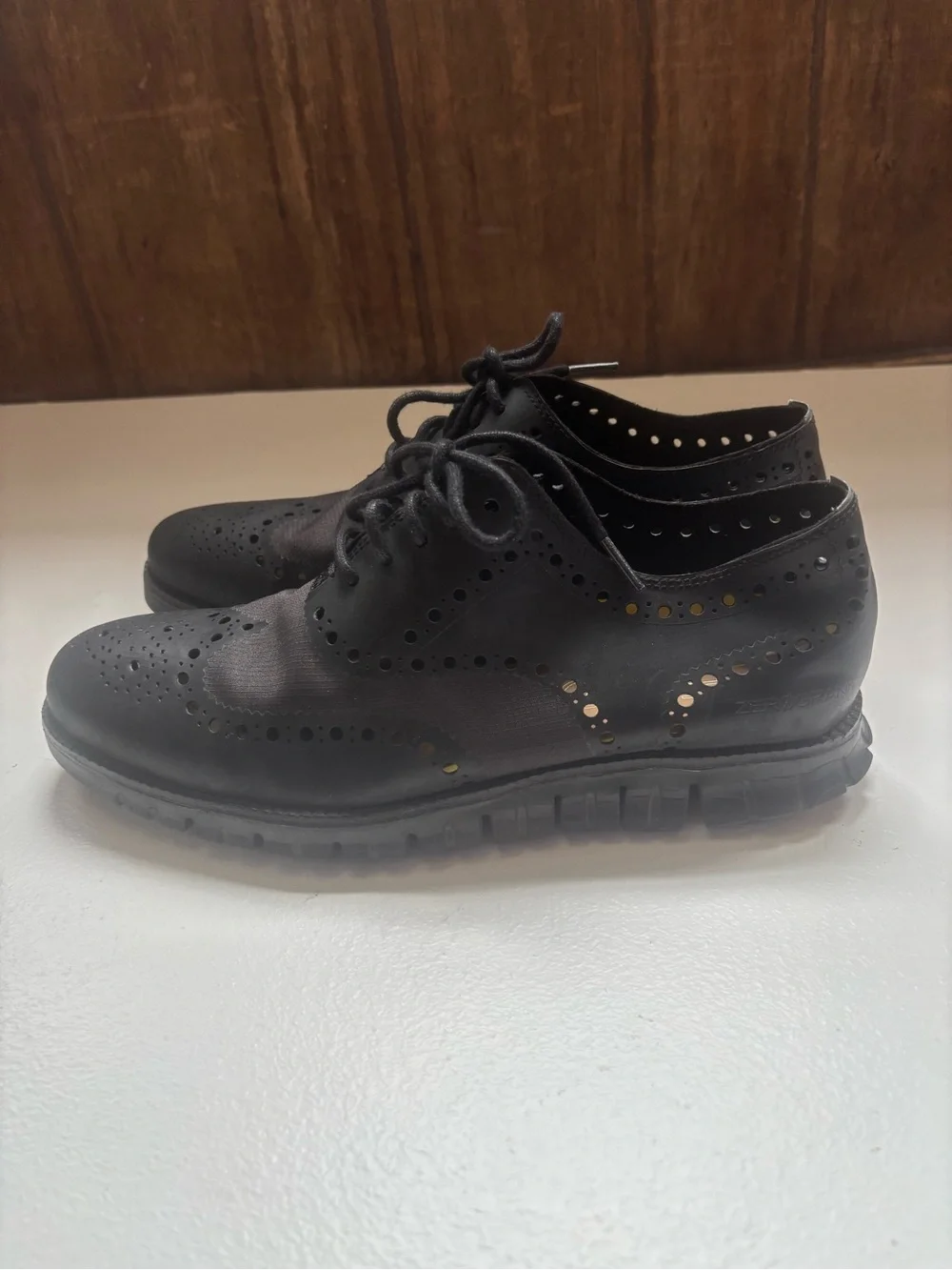 Cole Haan Mens Zerogrand Black Wing Tips No Stitch Size 8 W